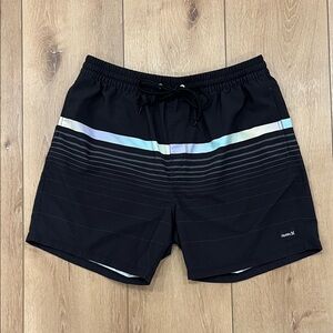 Hurley Men's Black Swim Trunks with Multicolor Stripes